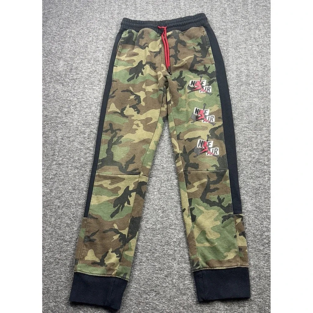 Nike Air Jordan Sweatpants‎ Youth Medium Green Black Camo Jumpman Basketball Gym
